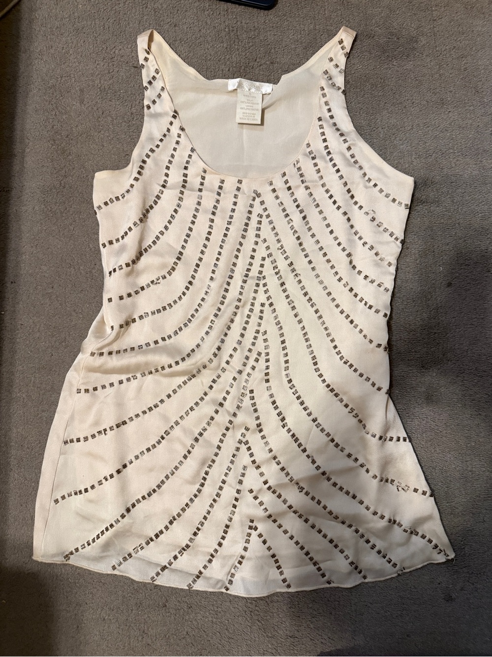 MM Couture Ivory Beaded Embellished Sleeveless Blouse Tank Top